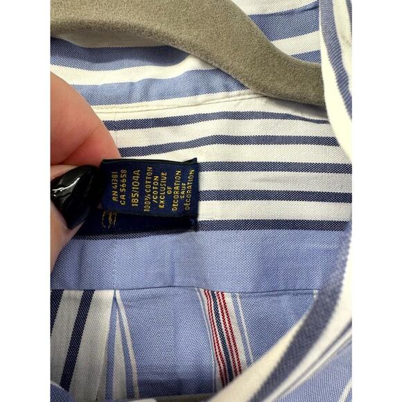 Ralph Lauren Shirt Men's‎ XL White Blue Striped Cotton Short Sleeve Button-Down - Picture 6 of 7